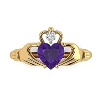 Clara Pucci 1.55 ct Heart Cut Irish Celtic Claddagh Solitaire Natural Amethyst Engagement Promise Anniversary Bridal Ring 14k Yellow Gold