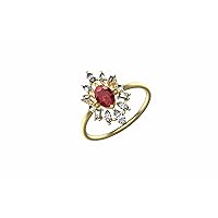 1 CTW Oval Shape Natural Ruby Ring Stone Size 6.4MM In 14k Solid Gold Diamond Size Marquise Shape Size 1.5*3MM And Baguettes Size 1.5*2.5MM Diamond Weight 1.10CTW