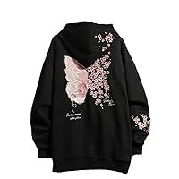 Butterfly Cherry Blossom Embroidery Hoodies Sweatshirts Harajuku Streetwear Black Jackets Men Women Pullovers