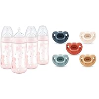 NUK Smooth Flow Anti Colic Baby Bottle, 10 oz, 4 Pack, Pink Bunnies,4 Count (Pack of 1) & Comfy Orthodontic Pacifiers, 0-6 Months, Timeless Collection, 5 Count (Pack of 1)