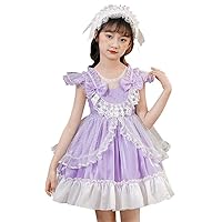Summer Short Sleeve Lolita Dress Casual Daily Lace Fluffy Princess Dresses for Girls Purple