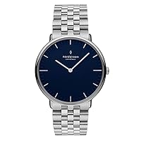 Nordgreen Native Scandinavian Silver Women's Analog 36mm Watch with Navy Dial and 5-Link Strap