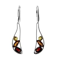 Dangle Multi Color Baltic Amber Lever back Earrings in Sterling Silver