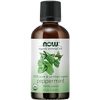 NOW Essential Oils, Organic Peppermint Oil, Invigorating Aromatherapy Scent, Steam Distilled, 100% Pure, Vegan, Child Resistant Cap, 4-Ounce