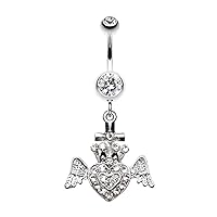 WildKlass Jewelry Ultra Bright Crowned Angel Heart and Cross 316L Surgical Steel Belly Button Ring
