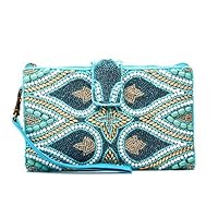 Mermaid Treasure Ocean Wave Mingle Beaded Phone Wristlet Crossbody, Aqua Multi