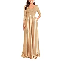 Sequins Long Sleeve Floor Length Evening Dresses Women Deep V-Neck Satin Prom Party Dress Formal Gown