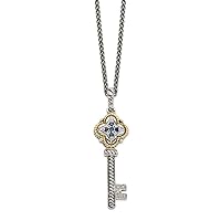 925 Sterling Silver Polished Prong set Lobster Claw Closure With 14k .27ct Sapphire and .03ct Diamond Key Necklace Measures 13mm Wide Jewelry for Women