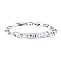 Bling Jewelry Unisex Personalize Bar Name Plated identification ID Bracelet For Men with Mariner, Curb, Figaro, Link Chain .925 Sterling Silver Made In Italy 7,8,8.5,9 Inch Customizable