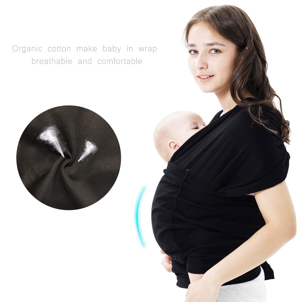 Hilabab Baby wrap Carrier,Softness Organic Cotton,Breathable Adjustable Strap Baby Hold Carrier for Newborn Up to 40 lbs (Black)