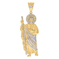 10k Two tone Gold Mens CZ Cubic Zirconia Simulated Diamond St. Jude Religious Charm Pendant Necklace Jewelry for Men
