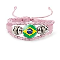 Brazil Flag Braided Bracelet - Handmade National Flag Time Stone Adjustable Woven Bracelet, Souvenir Novelty Multinational Handmade Jewelry For Men Women Couple Gift