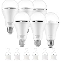 Rechargeable Emergency LED Light Bulbs for Home Power Failure Listed Battery Operated Light Bulb Power Outage Camping Reading Lighting Hurricane 12W 800LM E26 6 PK (Daylight)