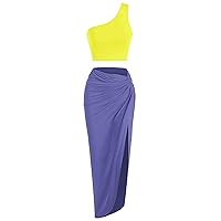 ZAFUL Women’s 2 Pieces Skirt with Crop Tank, High-Slit Twist Skirt Set Bodycon Dress for Party Club Nightout Cocktail