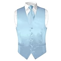 Biagio Men's SILK Dress Vest & NeckTie Solid BABY BLUE Color Neck Tie Set
