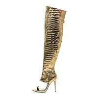Women's Metallic Thigh High Boots Stiletto Heel Open Toe Fashion Heeled Sandals