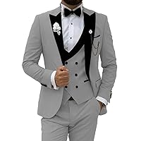 Men 3 Piece Suit Slim Fit Tuxedo Velvet Collar Double Breasted Suit Men Wedding Prom Suits with Tie