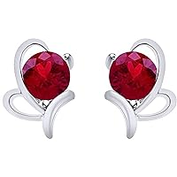 Created Round Cut Ruby Gemstone In 925 Sterling Silver 14K Gold Finish Diamond Cute Butterfly Stud Earring for Women's & Girl's