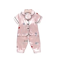 Satin Silk Pajamas Set for Baby Girls Boys Cute Cartoon Tops Pants Loungewear