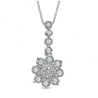 10K White Gold 1/5 Cttw Round Natural White Diamond Vintage-Style Cluster Flower Pendant for Women 18