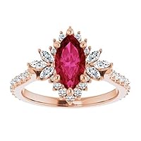 2 CT Dahlia Marquise Cut Ruby Engagement Rings 925 Silver/10K/14K/18K Solid Gold Blooming Flower Red Ruby Ring Halo Ruby Diamond Ring July Birthstone Ring