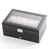 12 Slots Leather Lockable Watch Storage Box Men and Women Jewelry Drawer Box, 2 Floor Organizer Watch Display