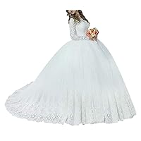 Plus Sze Princess Bridal Ball Gown Train Lace Sequins Wedding Dresses for Bride Long Sleeve