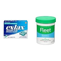 Ex-Lax Maximum Strength 25mg Stimulant Laxative Constipation Relief Pills 24 Count & Fleet 50 Count Aloe Glycerin Suppositories for Constipation Relief