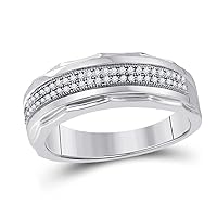 The Diamond Deal Sterling Silver Mens Round Diamond Wedding Pave Band Ring 1/5 Cttw