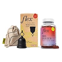 Flex Cup - Reusable Menstrual Cup - Size 01 + PMS Eraser - Natural Gummies to Help with PMS Symptoms (Bundle)