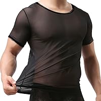 ZONBAILON Mens Sexy Mesh Fitted Shirt Top Short Sleeve See Through Muscle T-Shirts for Male M L XL 2XL 3XL