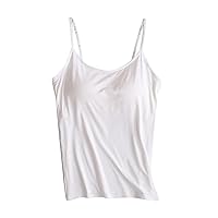 Women Camisole with Built-in Bra Adjustable Spaghetti Strap Cami Tanks Summer Basic Solid Color Padded Undershirt for Yoga
