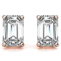 3.10 Carat Full White VVS1 Emerald Cut Moissanite Diamond Earring For Women, Solitaire Push Back Valentine Present For Her in Real 10k Rose Gold and 925 Sterling Silver