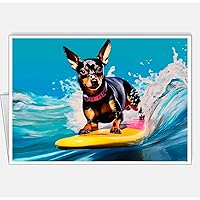 Assortment All Occasion Greeting Cards, Matte White, Dogs Surfers Pop Art, (4 Cards) Size A5-148 x 210 mm - 5.8 x 8.3 in #9 (Miniature Pinscher Dog Surfer 0)