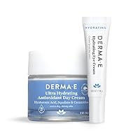 DERMA-E Ultra Hydrating Antioxidant Day Cream 2 Oz. + Hydrating Eye Cream – Firming and Lifting Hyaluronic Acid Treatment 0.5 Oz.