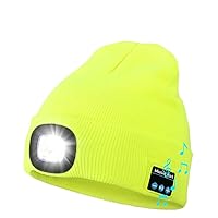 Bluetooth Beanie Hat with Light, Unisex USB Rechargeable LED Headlamp Cap with Headphones, Built-in Speakers