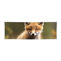 2 x 6 Ft Polyester Banners Flag Cute Baby Fox Photography Backdrop Banner Signs with Hanging Ropes Background Banner for Wall Signs Party Decor Flag Photo Props