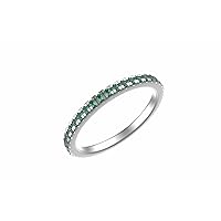 14K Gold Emerald Half Eternity Band Ring For Women And Girls , 2 MM Minimalist Emerald Ring