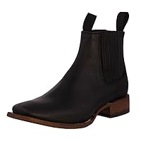 Mens #770 Black Chelsea Ankle Boots Western Wear Leather Square Toe