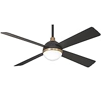 F623L-BC/SBR Orb 54 Inch Ceiling Fan with Integrated 16W LED Light, Black Brushed Carbon/Soft Brass Finish