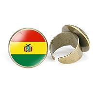 Bolivia Flag Adjustable Ring - Fashion Color Contrast Time Stone Flag Art Round Open Finger Ring For Women Teen Girls Unisex Personal Body Jewelry Gift Anniversary