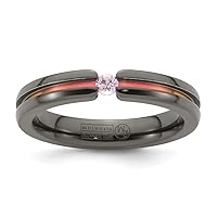 Edward Mirell Black Titanium Engravable Pink Sapphire and Pink Anodized Grooved 4mm Band Jewelry Gifts for Women - Ring Size Options: 10 10.5 12 8