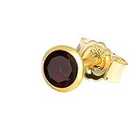 NKlaus Single Stud Earrings Real Garnet Red Yellow Gold 333 8ct Gold Small