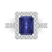 Clara Pucci 4 Brilliant Emerald Cut Solitaire W/Accent Halo Simulated Tanzanite Anniversary Promise Wedding ring Solid 18K White Gold