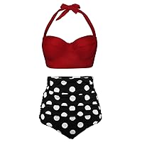Angerella Women Vintage Polka Dot High Waisted Bathing Suits Bikini Set