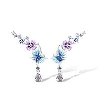 Santuzza Sterling Silver Gemstone Enamel Flower Earrings