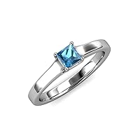 Princess Cut 0.60 ct Blue Topaz Women Solitaire Engagement Ring 14K Gold