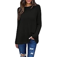 Women's Crew Neck Sweatshirts Fashion Casual Long Sleeve Sweater Loose Round Front Short Back Top Sweatshirts, S-XL