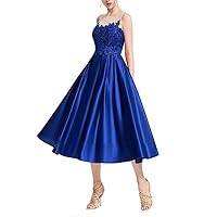 Women's Scoope Neck Lace Applique Illusion Prom Dress Formal Satin Homcoming Party Gowns