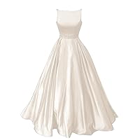 Prom Dresses Long Satin A-Line Formal Dress for Women with Pockets Ivory Size 2